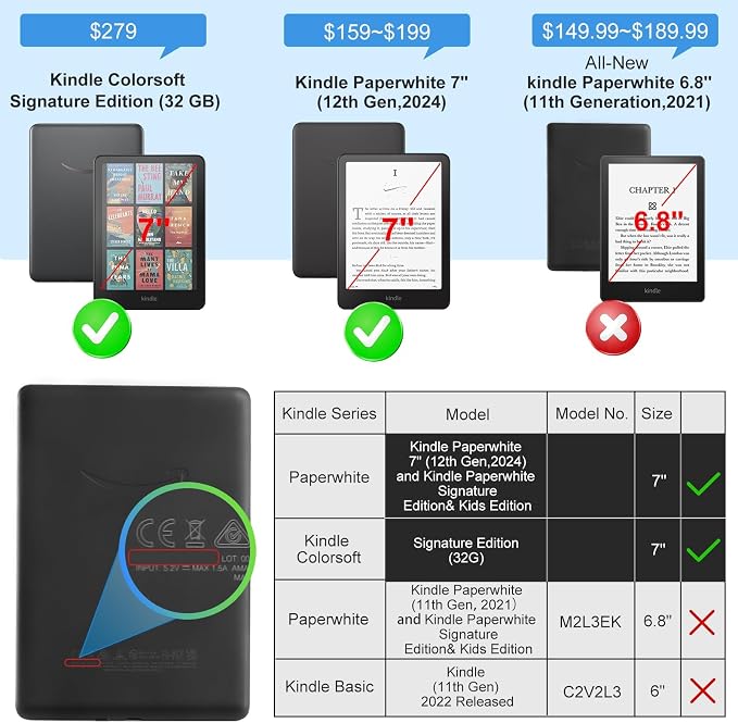 Clear Case with Smart Protective Cover, auto sleep wake NO Handle for Kindle paperwhite 7 inch 2024 Release