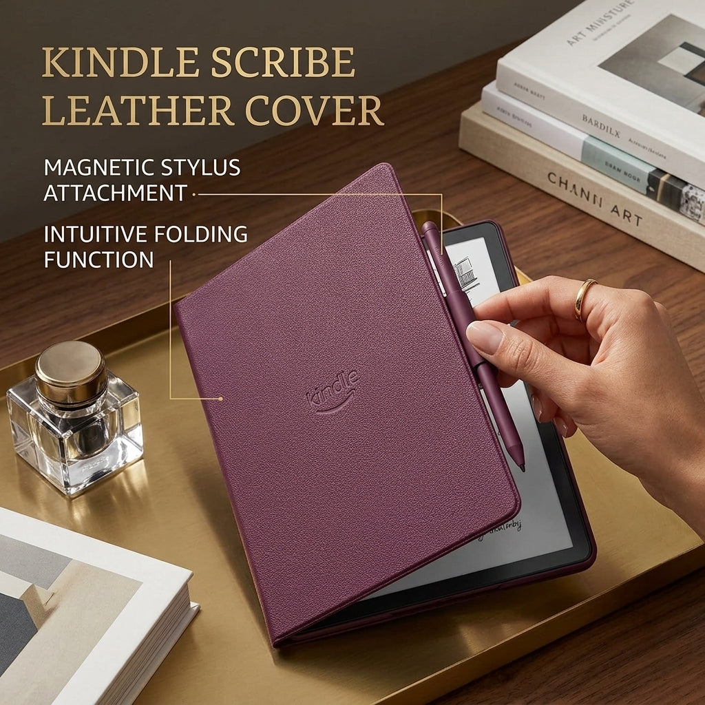 Amazon Kindle Scribe Executive Folio Cover with Magnetic Attach, Sleek Protective Case - Premium Leather