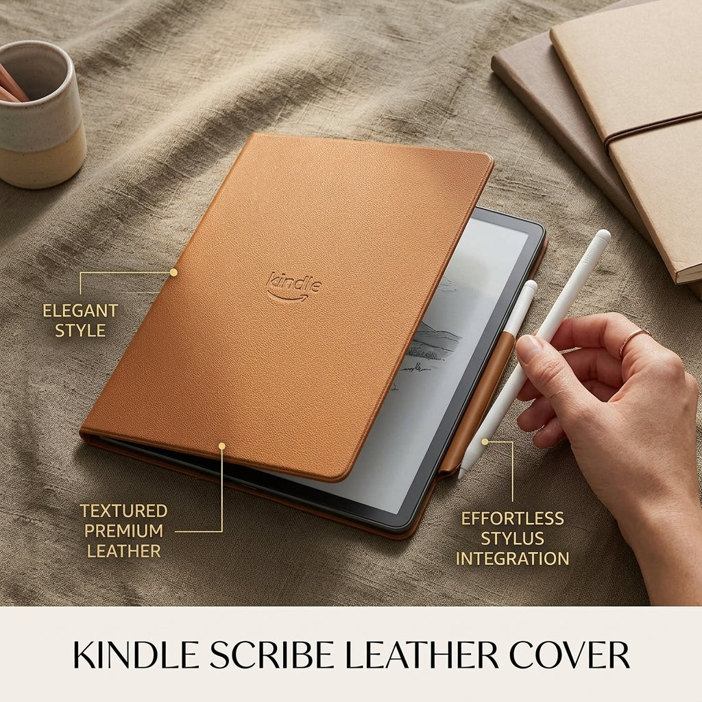 Amazon Kindle Scribe Executive Folio Cover with Magnetic Attach, Sleek Protective Case - Premium Leather