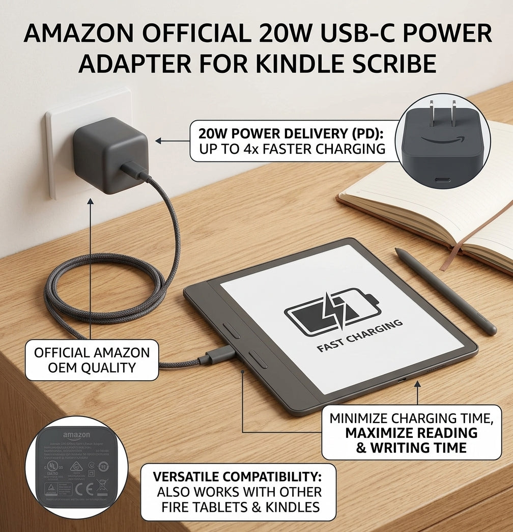 Amazon 20W Official OEM USB-C Charger and Power Adapter for Kindle eReaders and Fire Tablets